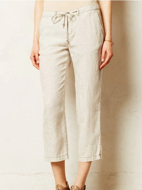 Marrakesh Pants - 100% Linen Antropologie, Marrakech Cropped Paden Linen Trousers Pants Size 28